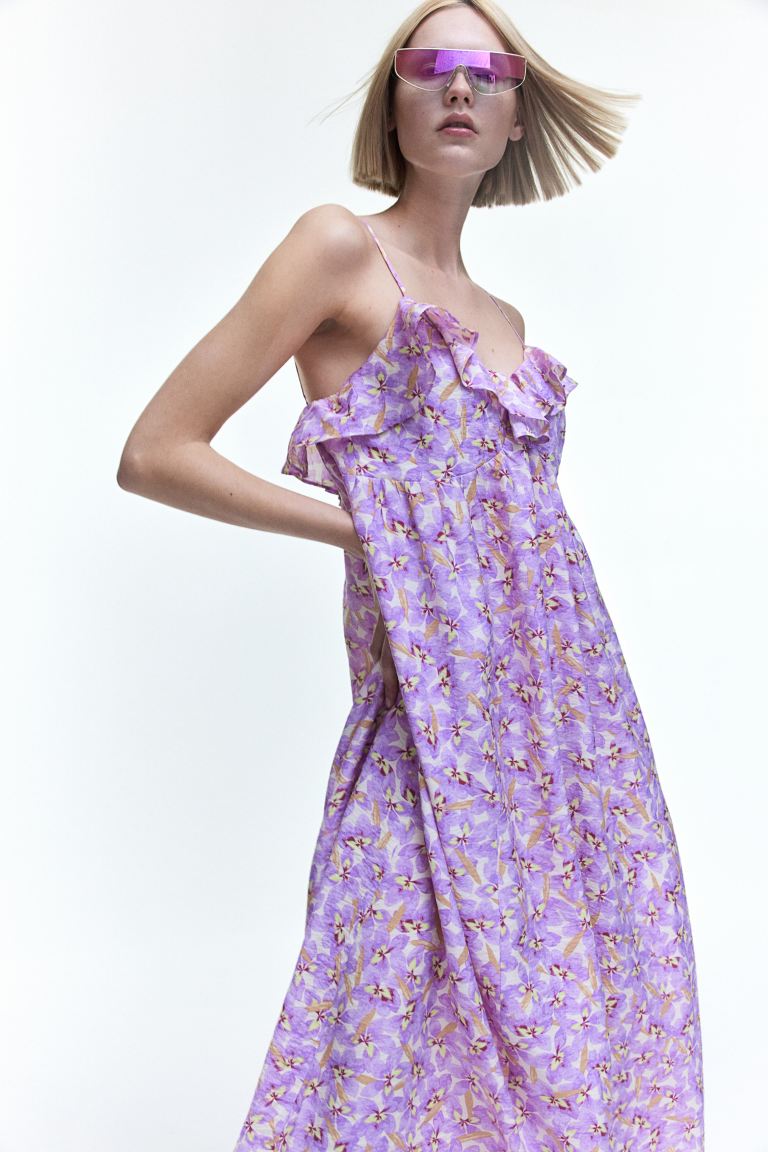 H&M Sleeveless V-Neck Dress, Light Purple/Floral