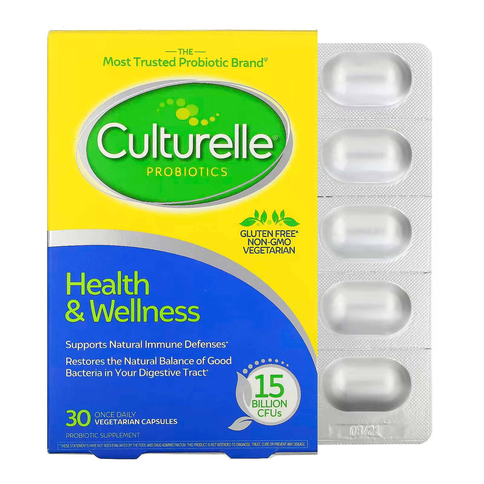 Culturelle, Probiotics, Health & Wellness, 15 Billion CFU 30 vegetarian capsules to take once daily