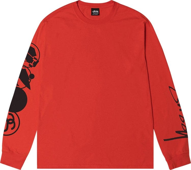 Stussy Stacked Pigment Dyed Long-Sleeve Tee 'Tomato', red