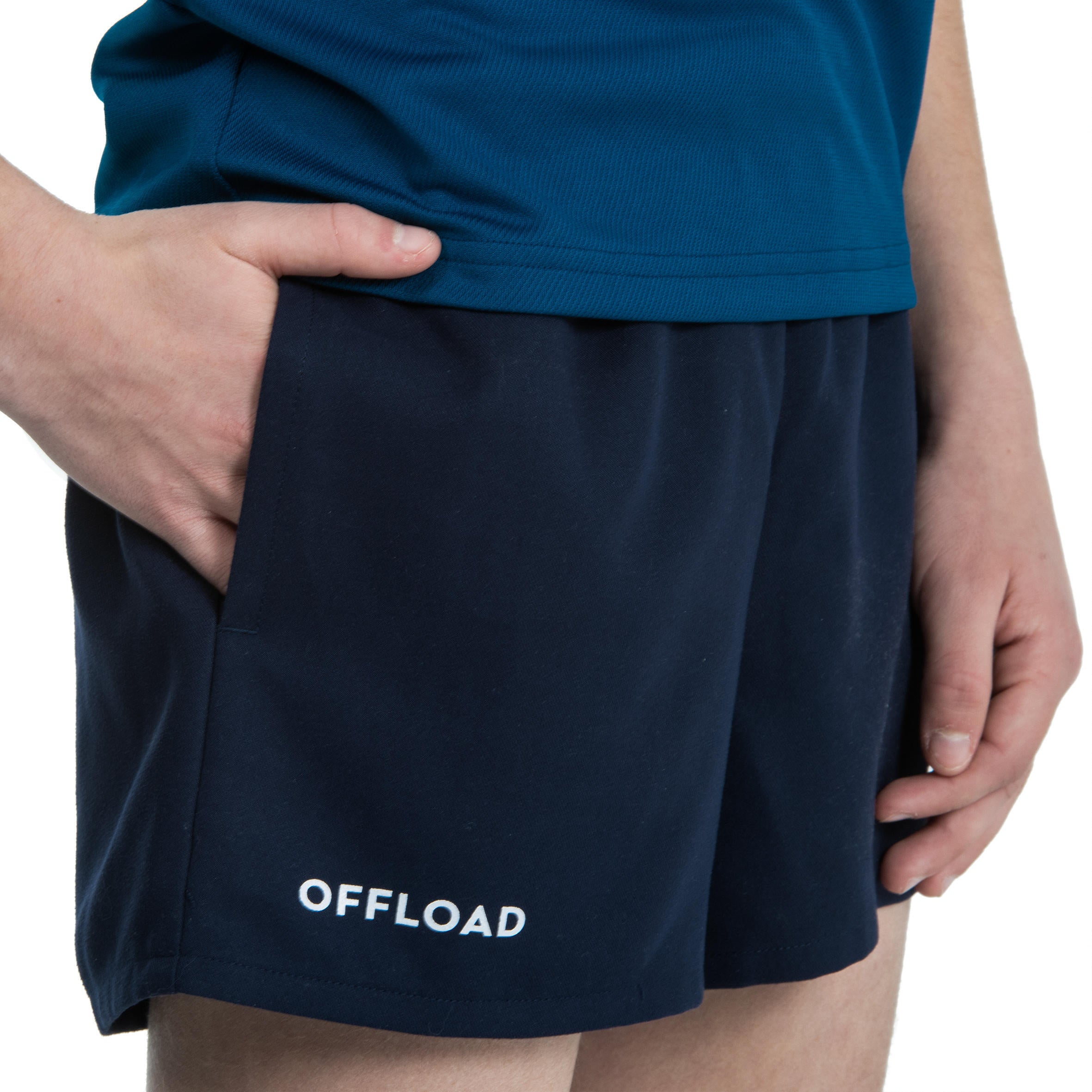 Children's rugby shorts R100 with pockets blue OFFLOAD, dark blue