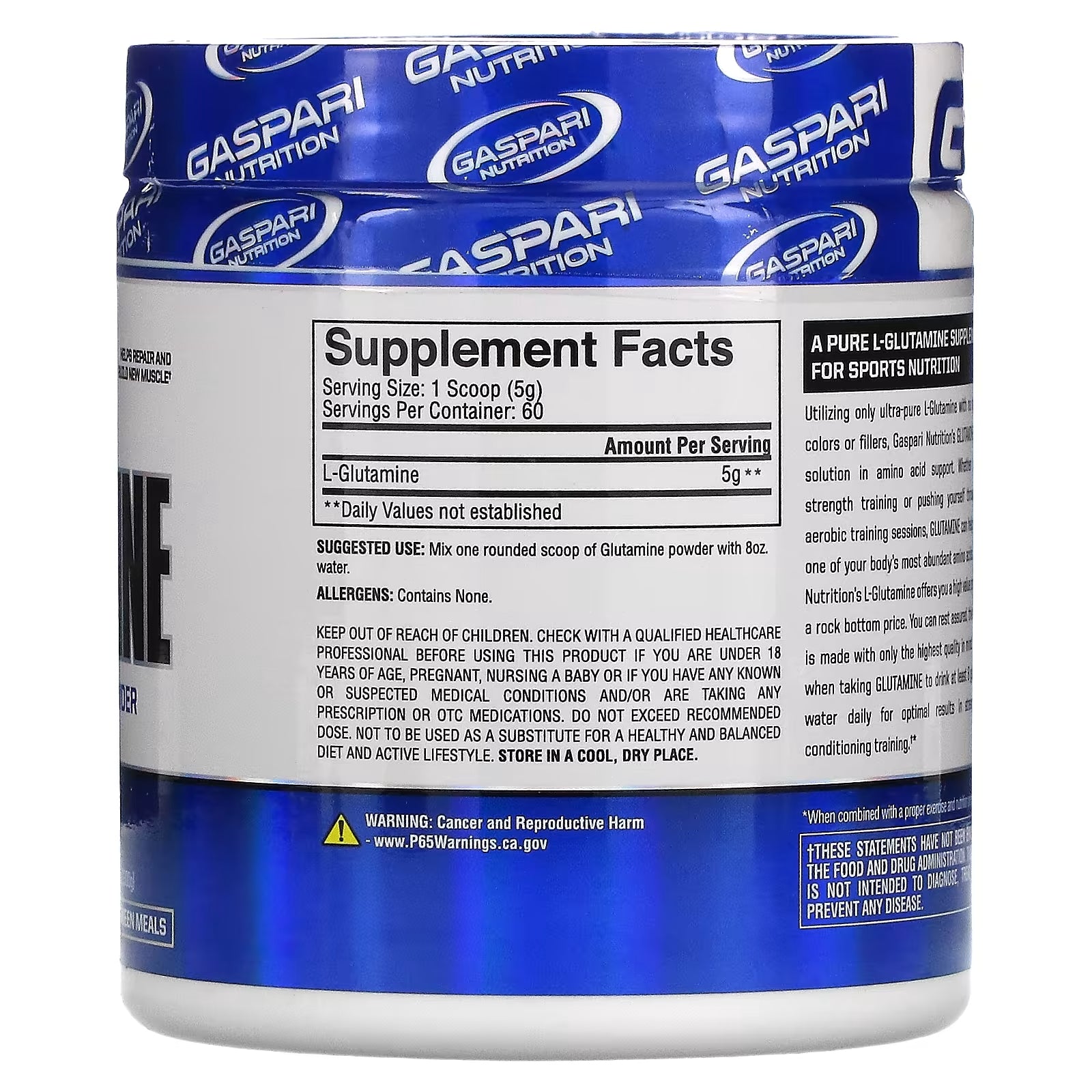 Gaspari Nutrition Unflavored Glutamine, 300 g