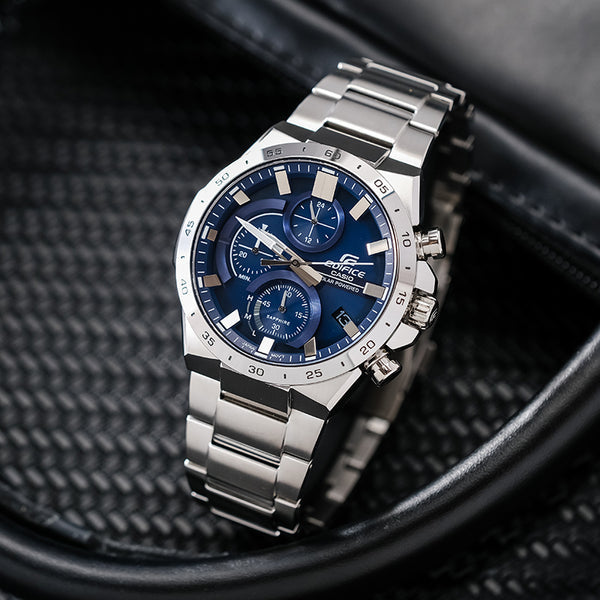 Casio Edifice Classic Solar Powered Analog Watch 'Blue Sapphire Crystal', blue