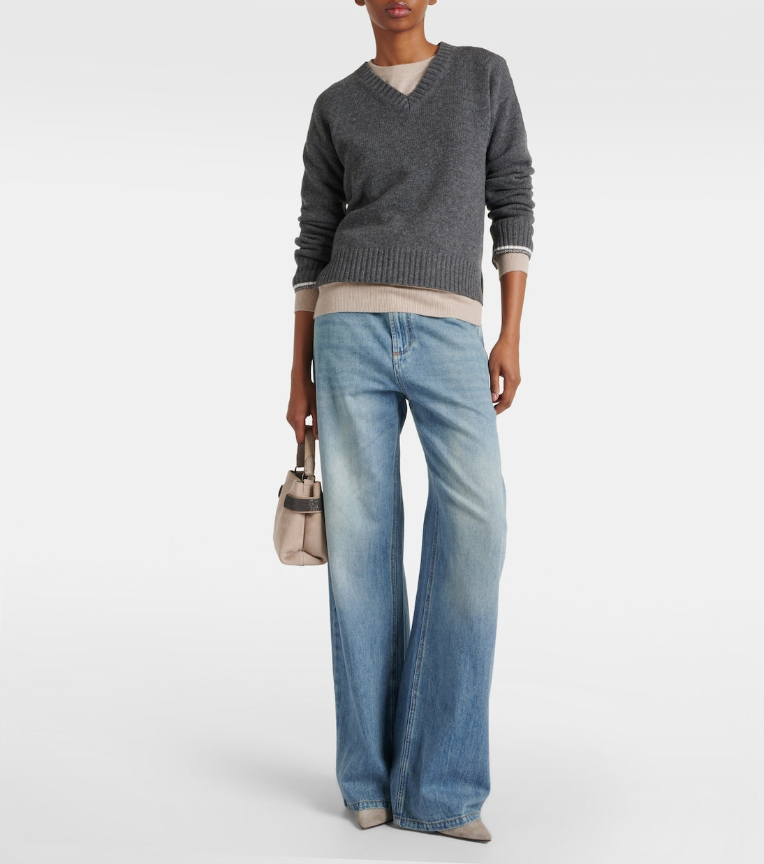 Brunello Cucinelli Wide Leg High Rise Jeans, Blue