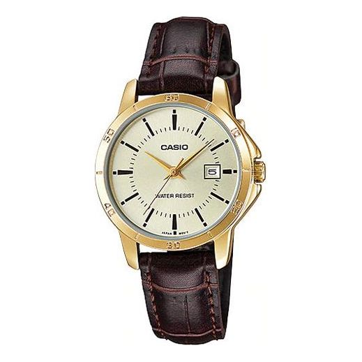 CASIO Vintage Waterproof Leather Band Gold/Brown Analog Watch, brown