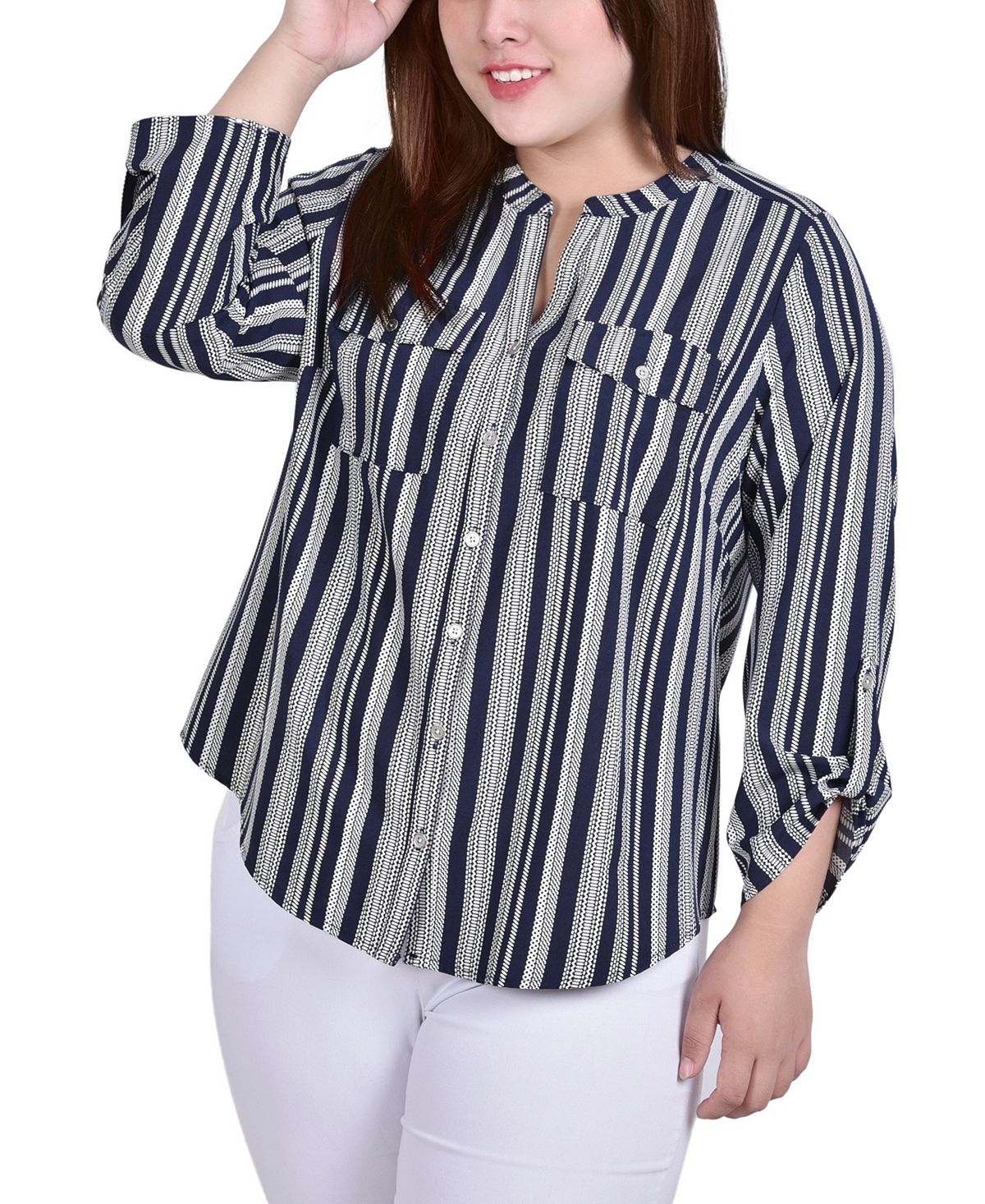 Plus size blouse with 3/4 sleeves NY Collection Y-neck wrap