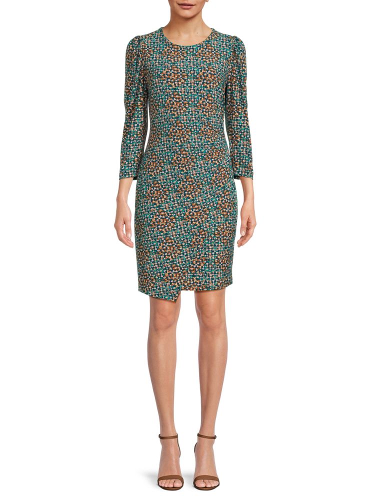 Asymmetrical knee-length dress with Renee C. print, turquoise