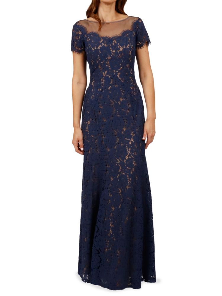 Rene Ruiz Collection Illusion Lace Sheath Dress, Navy Blue