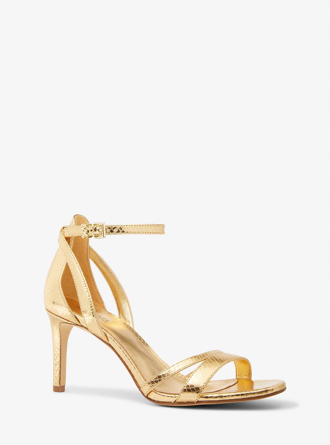 Michael Kors Metallic Snake Embossed Leather Kimberly Sandals in Yellow