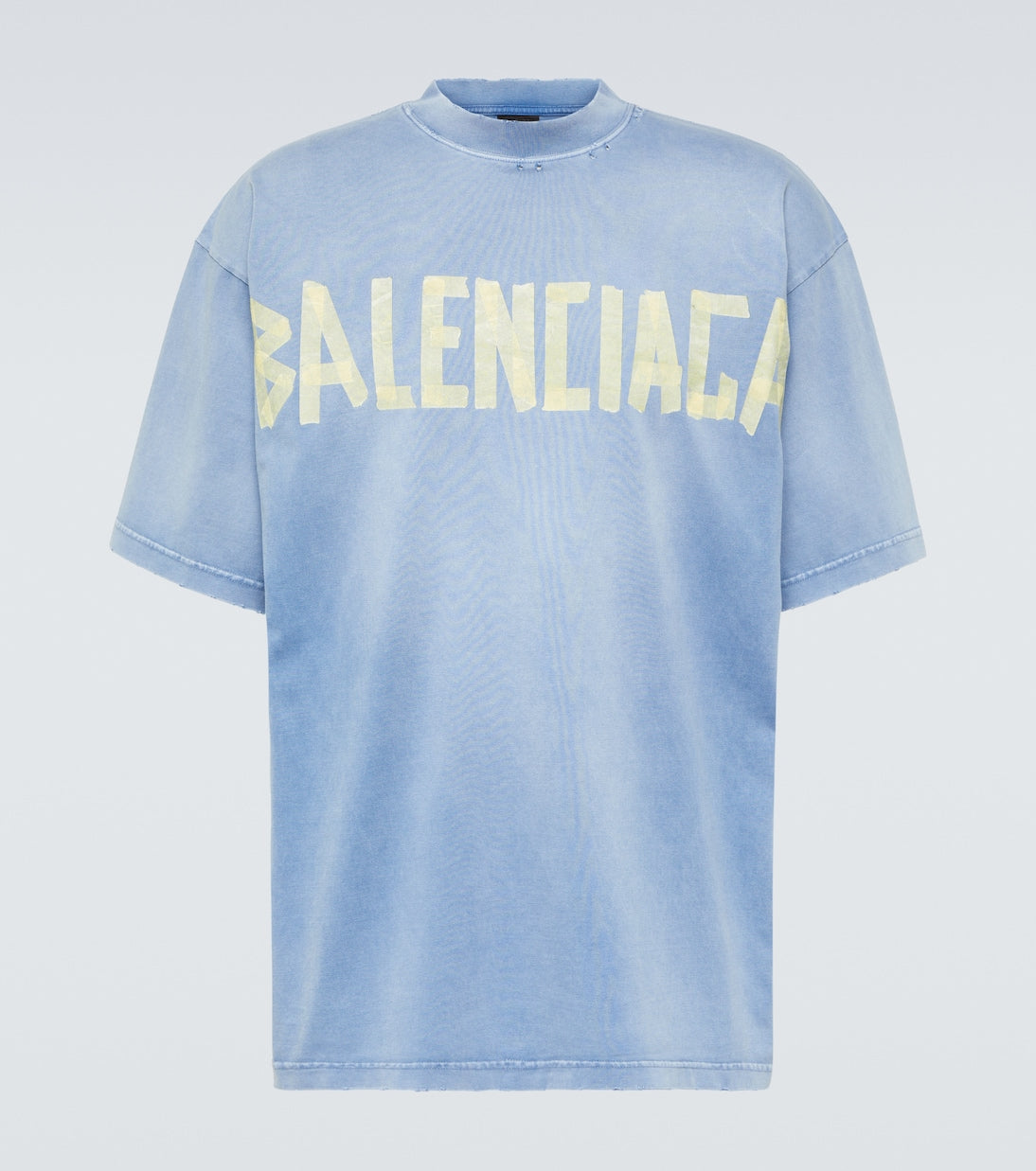 تي شيرت جيرسي قطني مع شريط من Balenciaga، أزرق