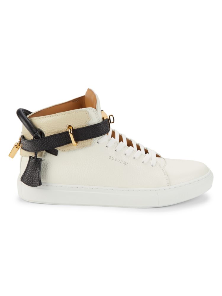 Alce Buscemi Leather Platform High Top Sneakers in White Beige Black