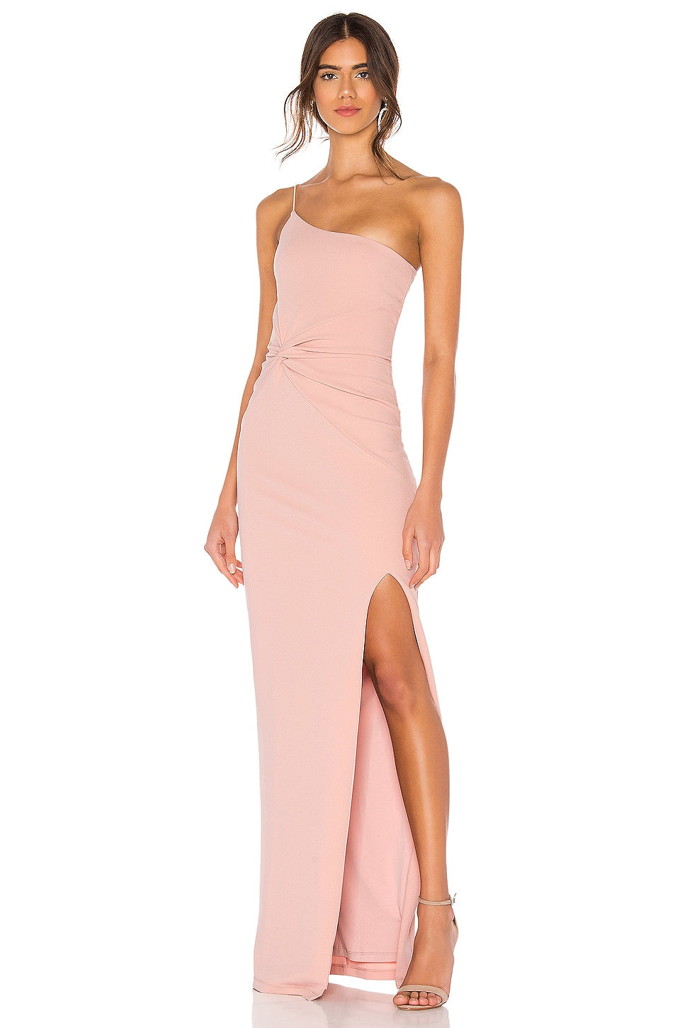 Nookie Lust One Shoulder Gown Dress in Blush