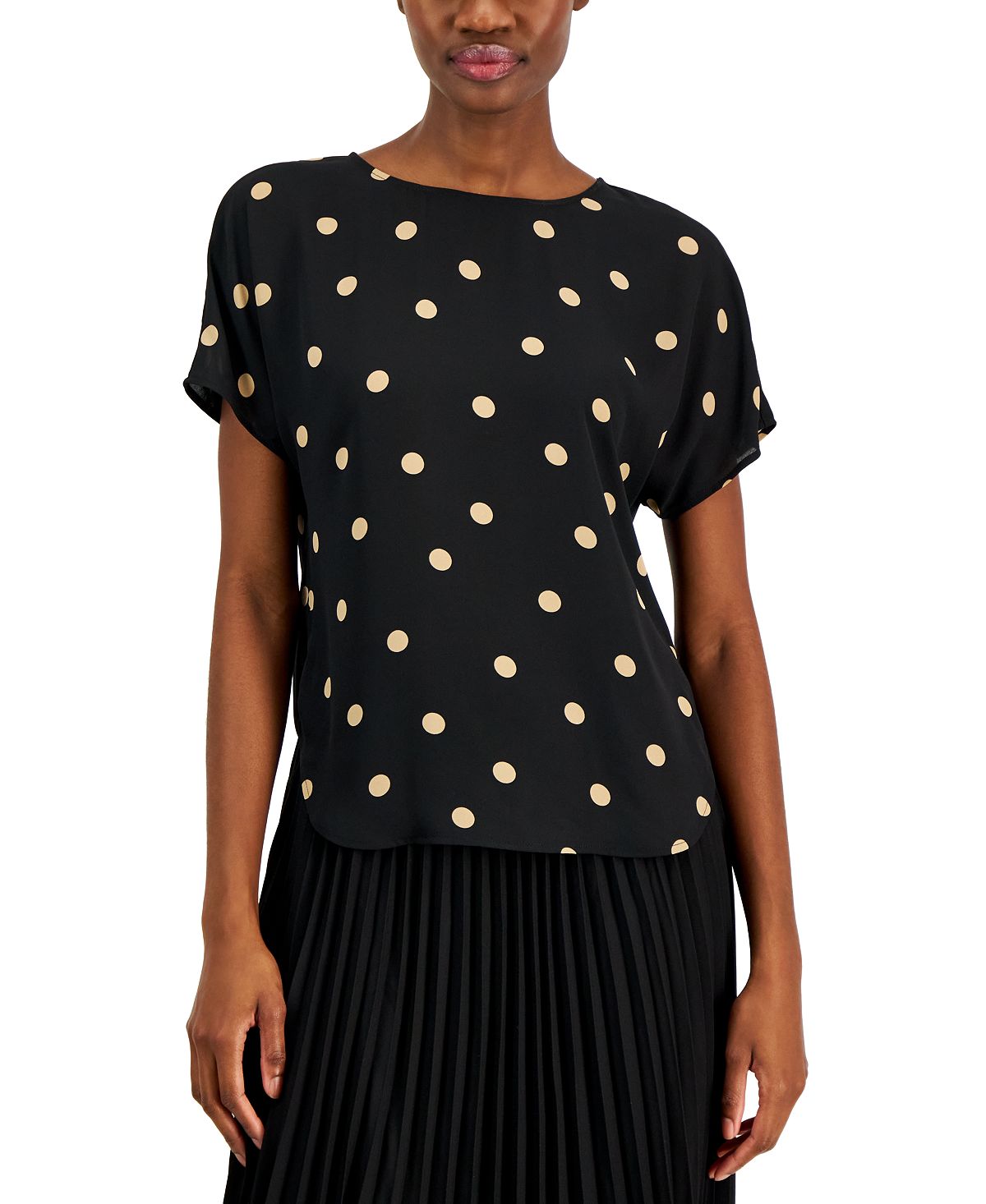 Anne Klein Polka Dot Boat Neck Blouse, Multi