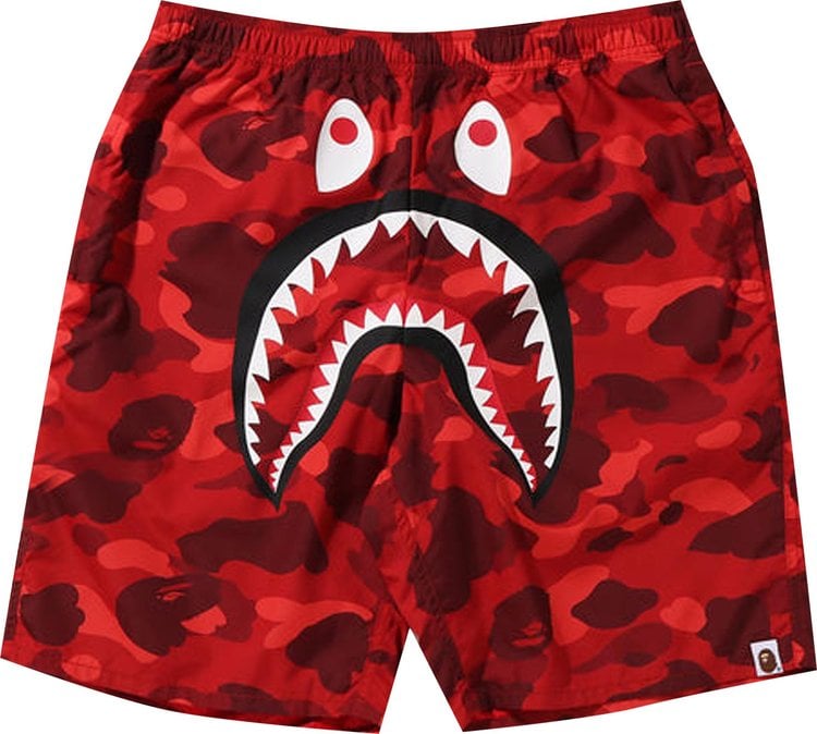 شورت شاطئ BAPE Color Camo Shark باللون الأحمر، أحمر