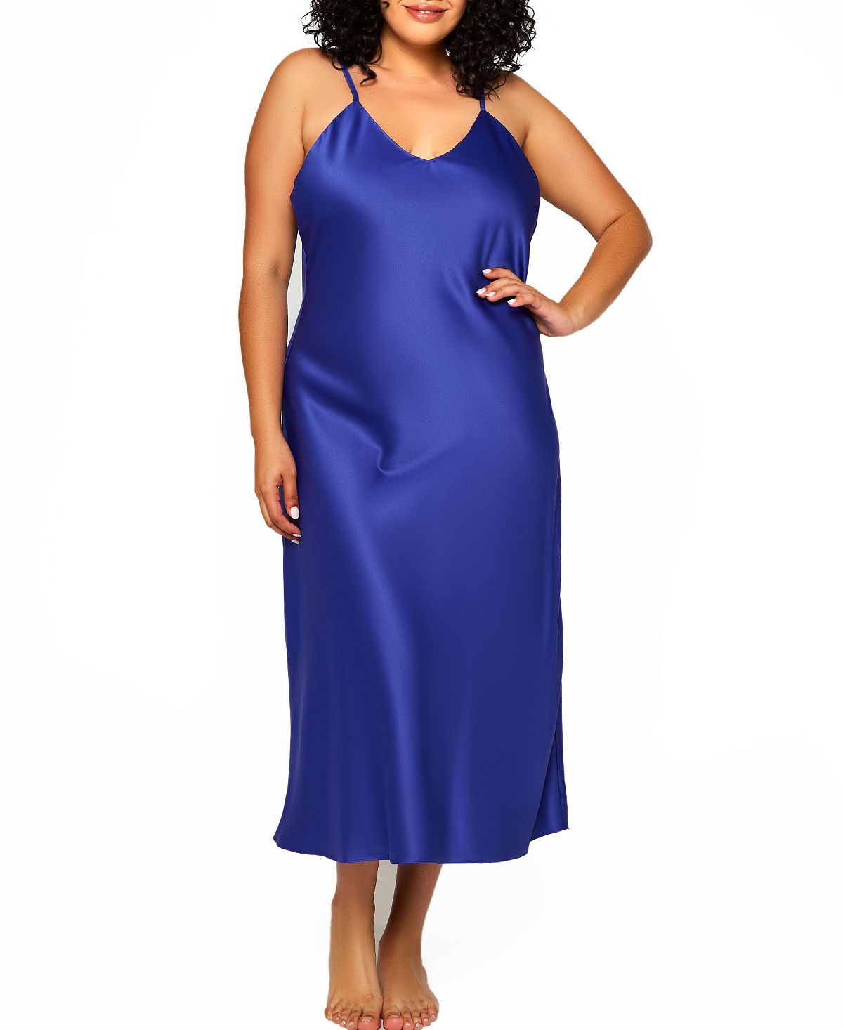 iCollection Plus Size Satin Lingerie with Low Back iCollection, Blue