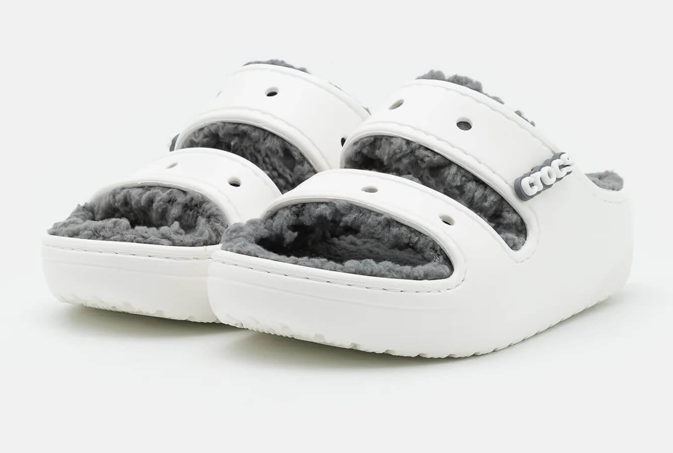 Crocs Classic Cozzzy Unisex Sandals with Warm Lining, White/Grey