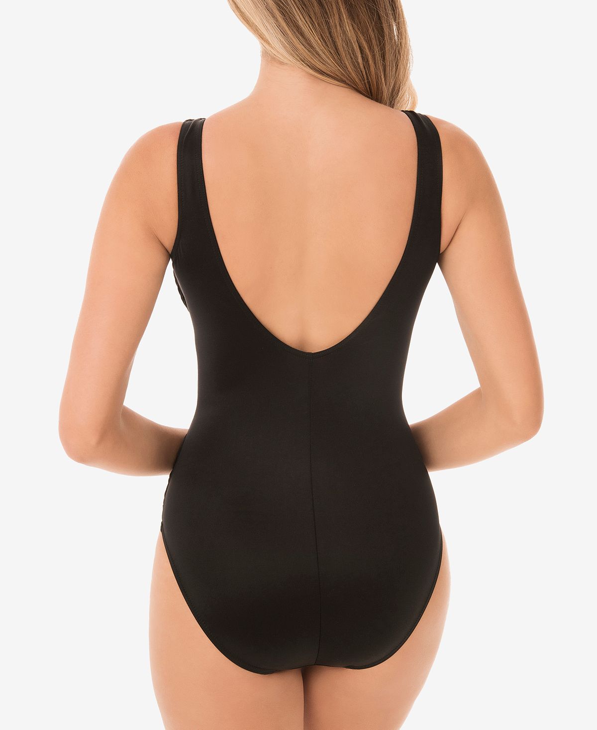 One-piece slimming swimsuit illusionist crossover allover Miraclesuit, black