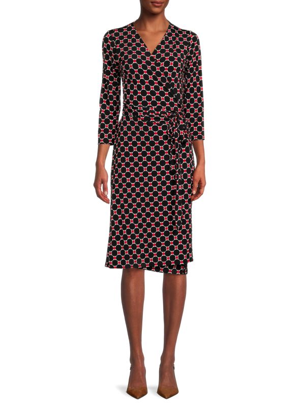 Renee C. Geometric Wrap Dress, Black