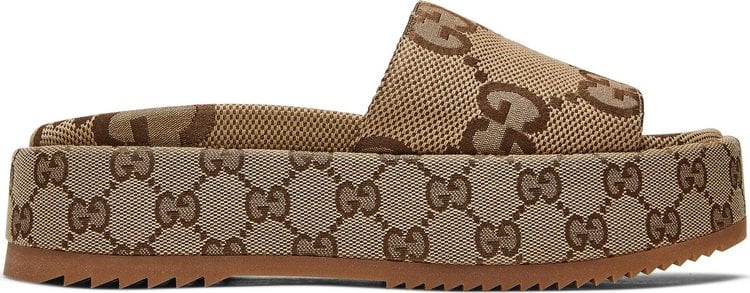 صندل Gucci Wmns GG Lame Platform Slide Sandal Camel Monogram، بني