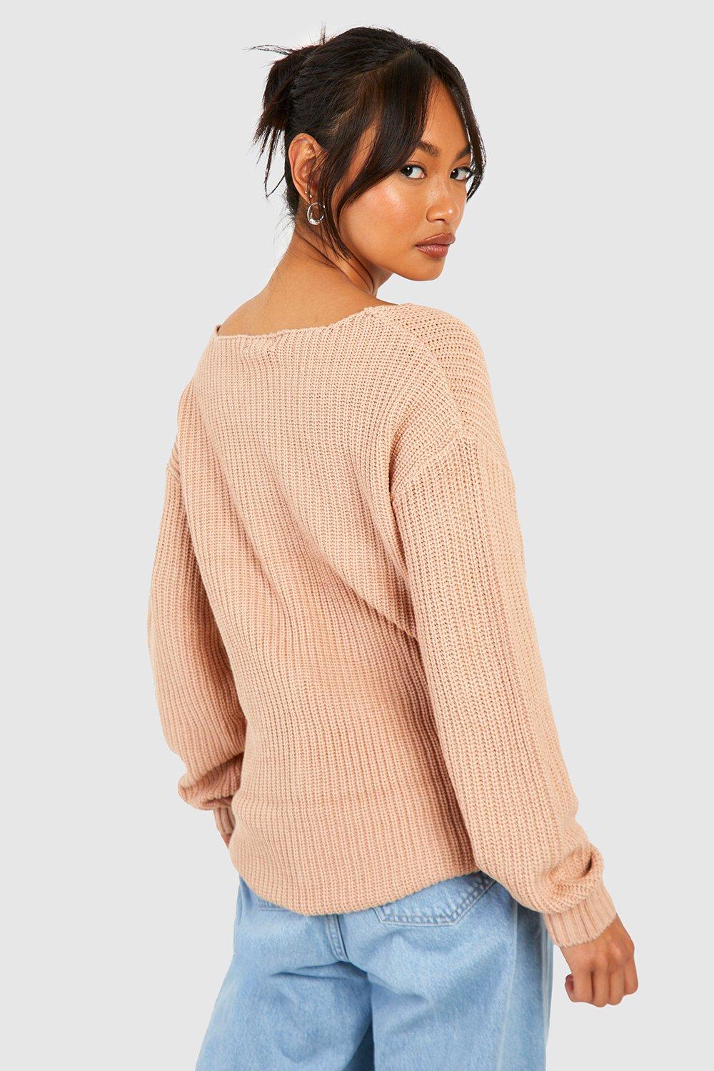 Boohoo Oversized V-Neck Sweater, Sand