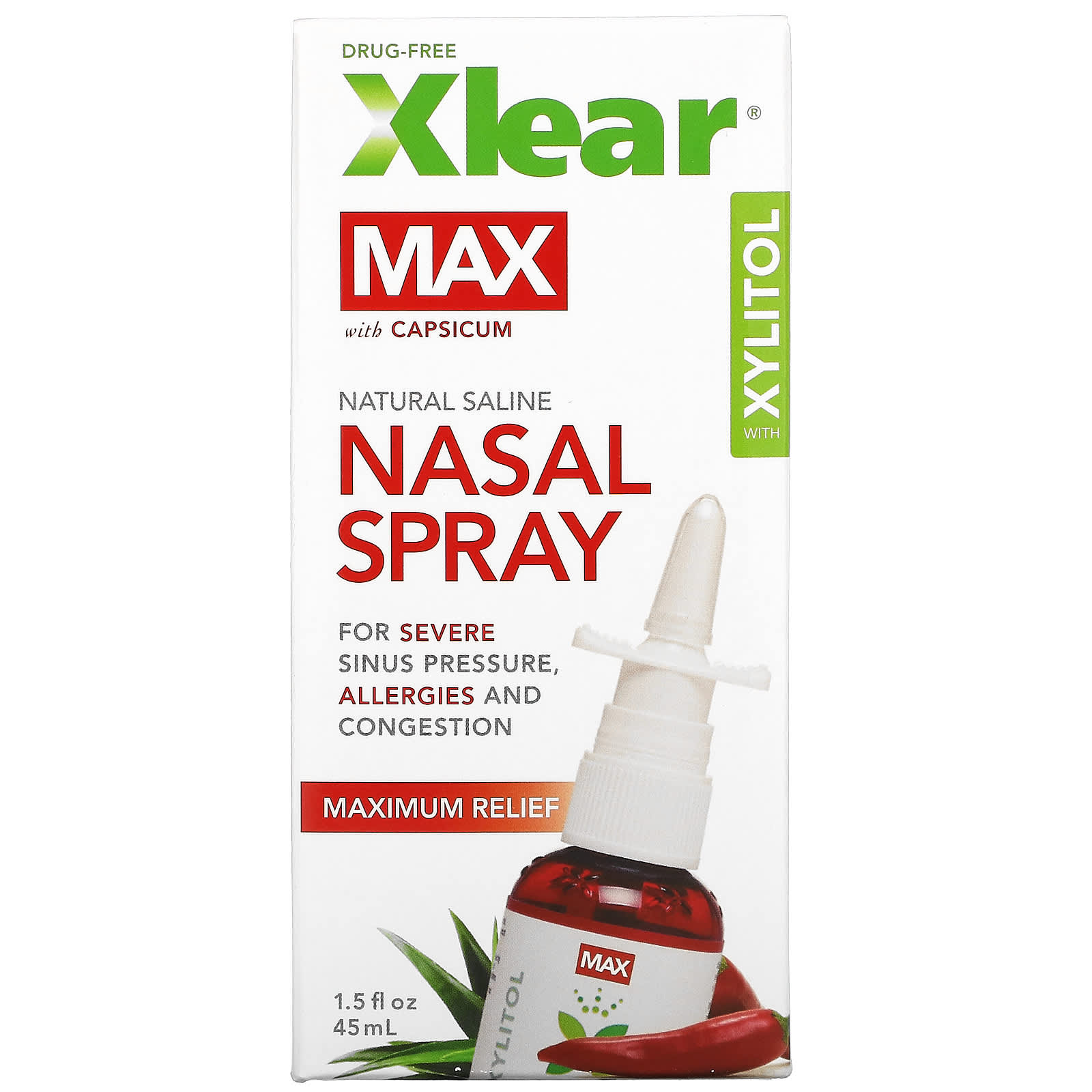 Xlear Nasal Spray with Natural Saline and Xylitol, 45 ml