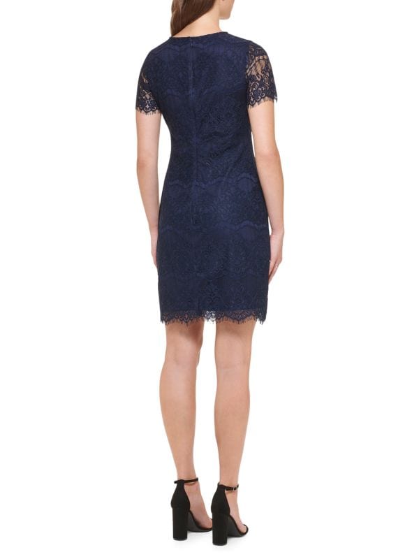 Kensie Lace Crew Neck Sheath Dress, navy