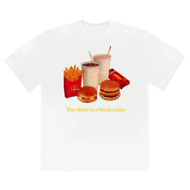 تي شيرت Cactus Jack من تصميم Travis Scott x McDonald's Deserve A Break T-Shirt II 'White'، أبيض