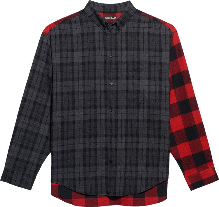 قميص Balenciaga Patchwork Button Down Shirt "أحمر/أسود"، أحمر