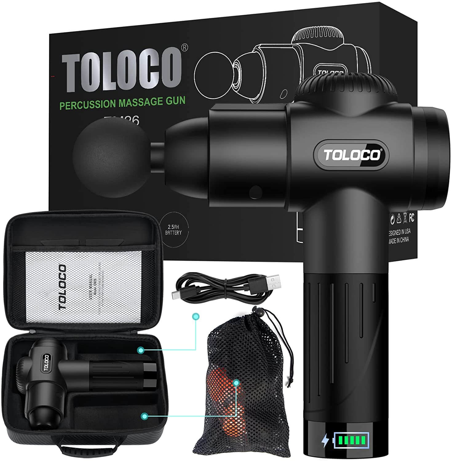 Percussion massager Toloco EM26 Handheld Deep Tissue, black