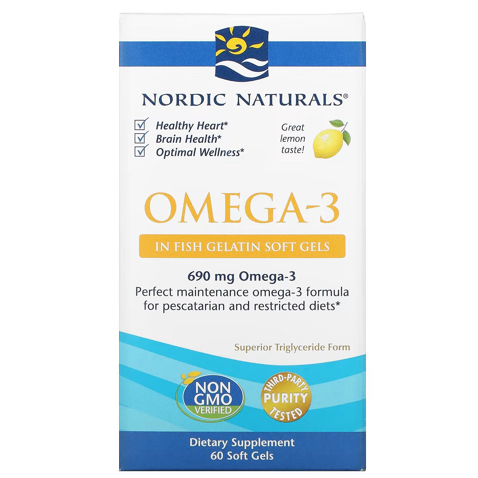 Nordic Naturals، أوميجا 3، نكهة الليمون، 345 مجم، 60 كبسولة