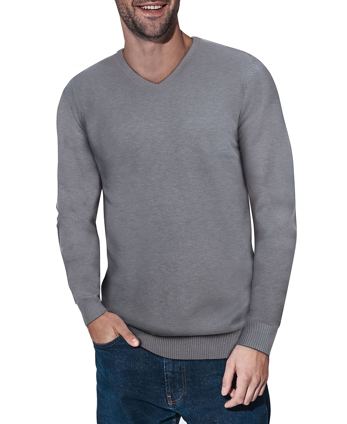 Men's Basic V-Neck Pullover, Mid Weight X-Ray Sweater dark gray