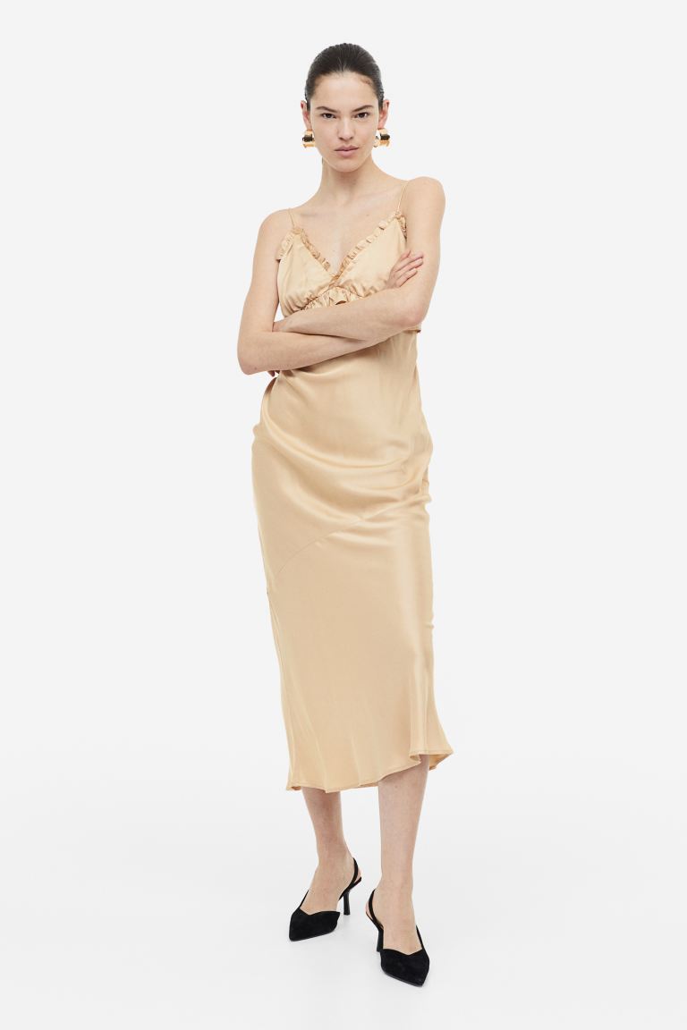 Ruffle slip dress H&M, beige