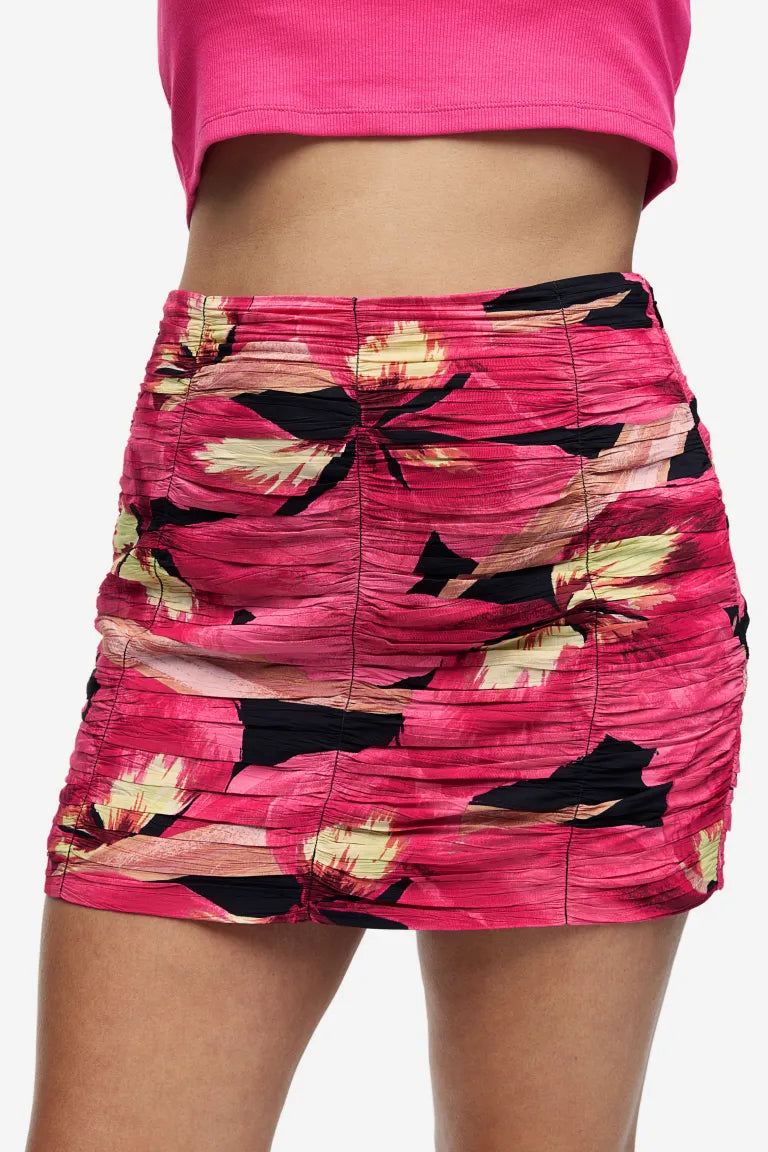 Draped miniskirt H&M, cherry/orchid