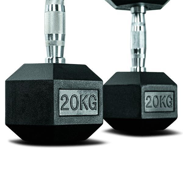 Dumbbell Hex Dumbbell 20 kg with rubber handle MATCHU SPORTS, black