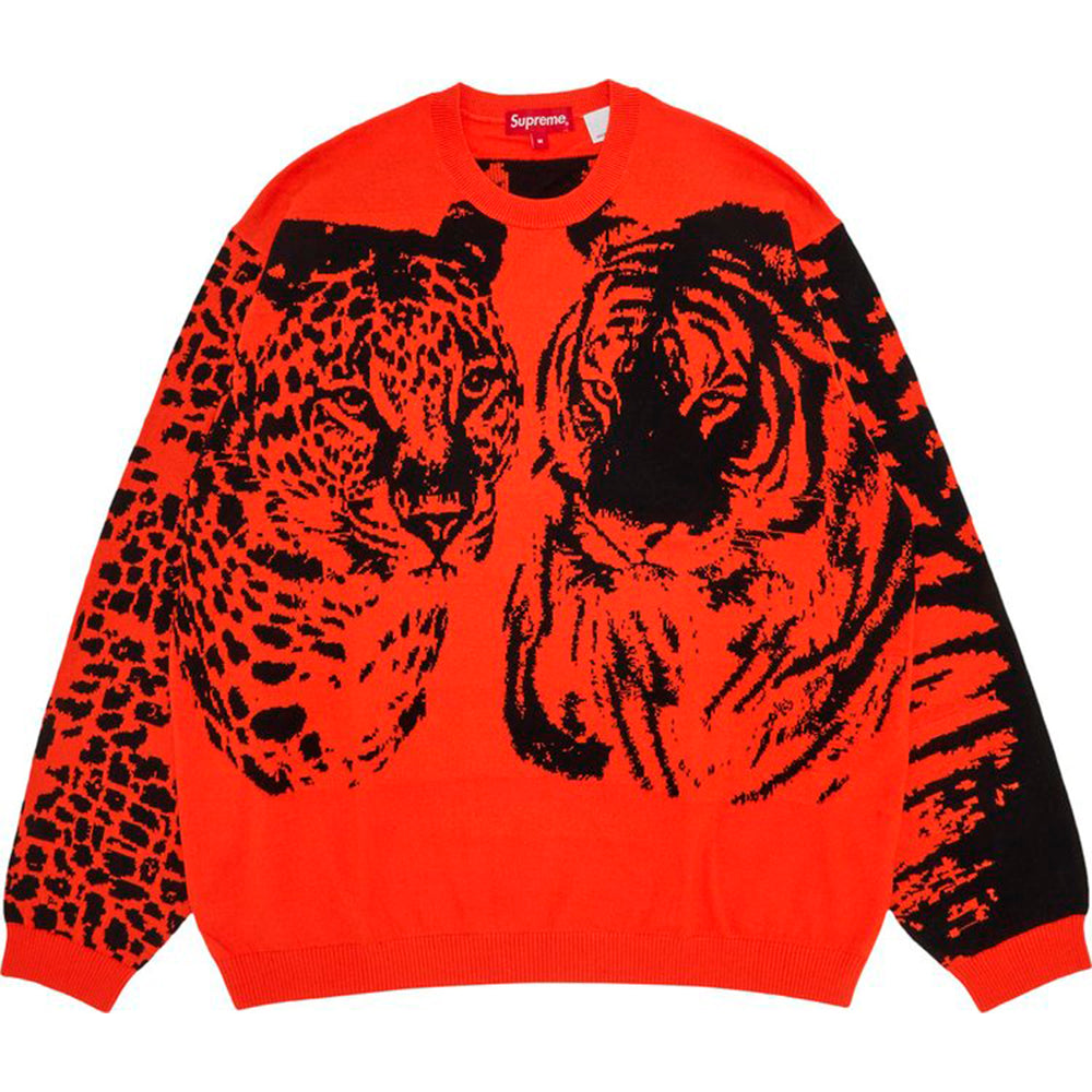 Supreme Big Cats Jacquard Long-Sleeve Jumper, orange