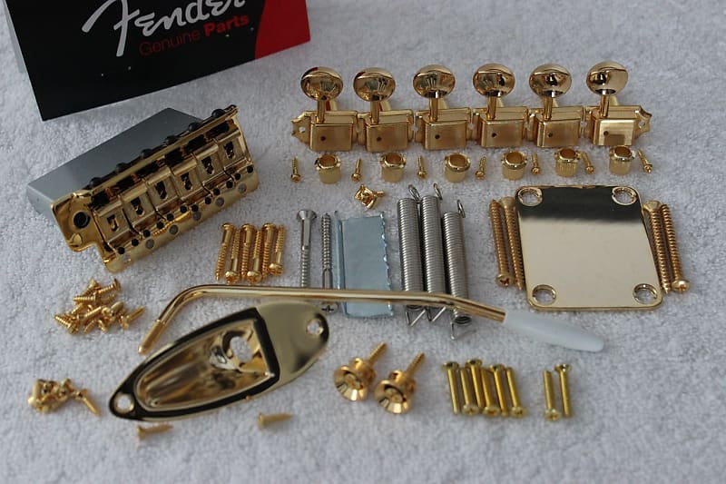 Fender Stratocaster GOLD 2 3/16" tremolo kit with tuners for Strat guitar USA 005-3275-000 Standard Stratocaster Bridge Assembly