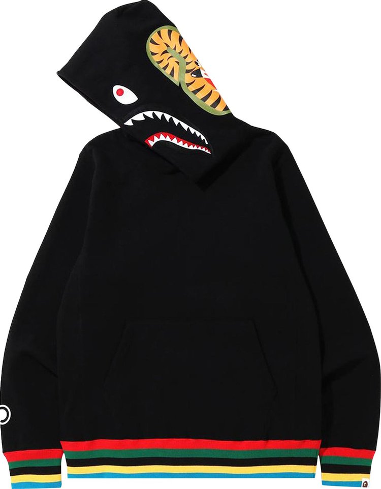 بلوزة بغطاء رأس من BAPE Shark Line Rib باللون الأسود، باللون الأسود