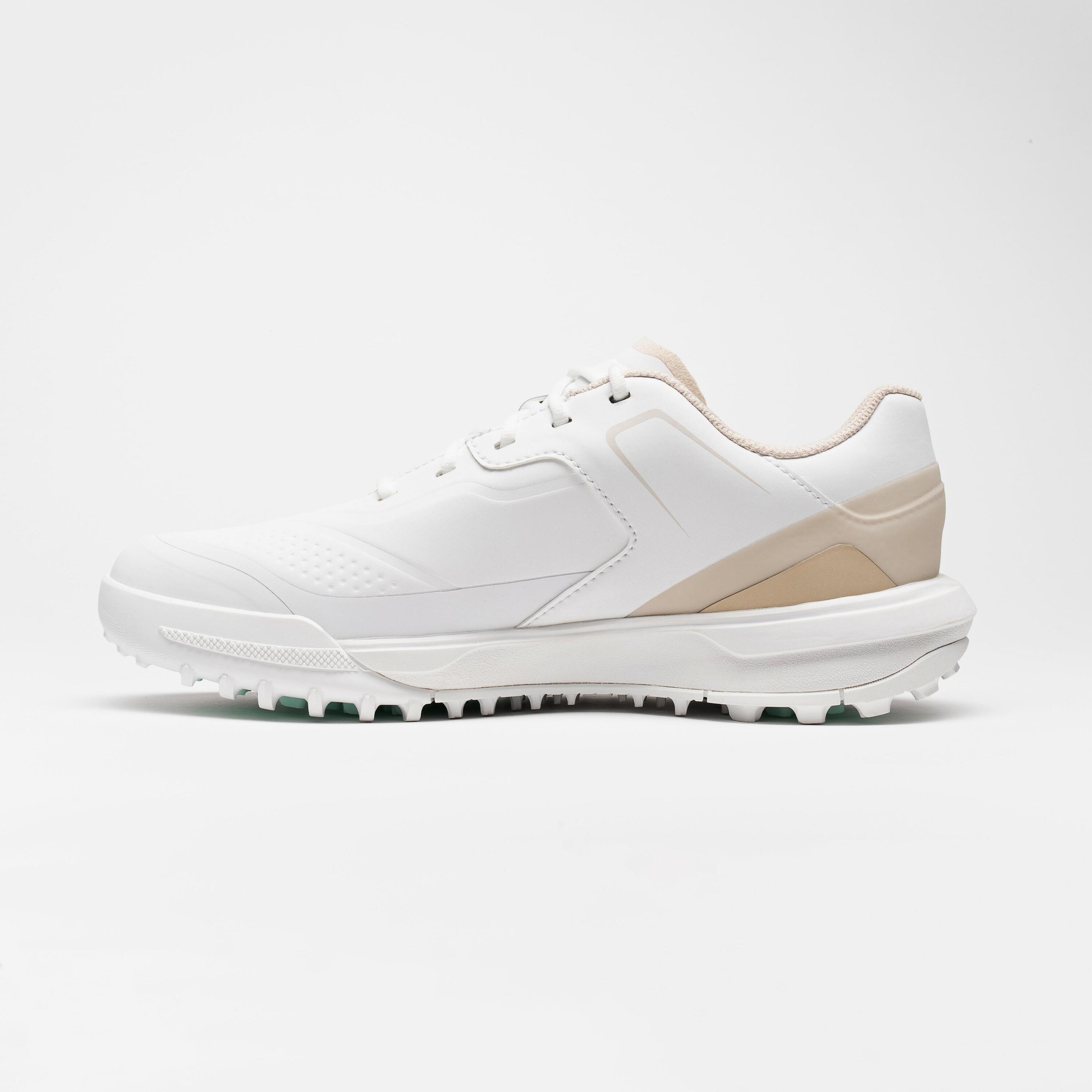 Women's waterproof golf shoes - MW500 white INESIS eggshell/white/pastel yellow