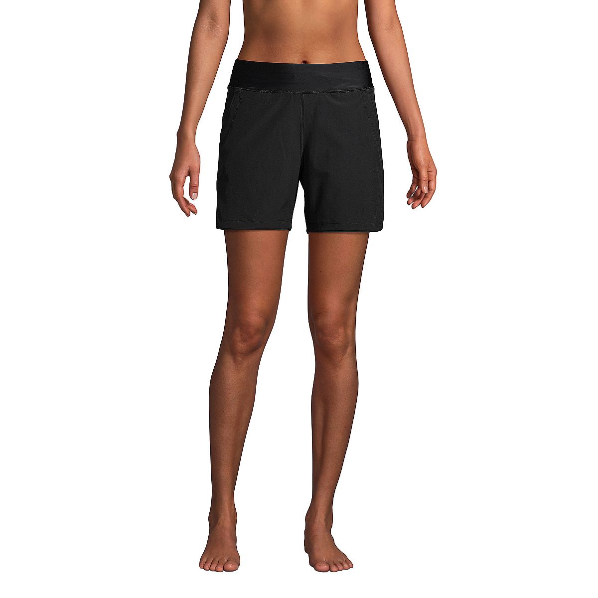 Women's Petite 5" Swim Shorts Lands' End Quick Dry Elastic Waist Shorts with Panties, Black