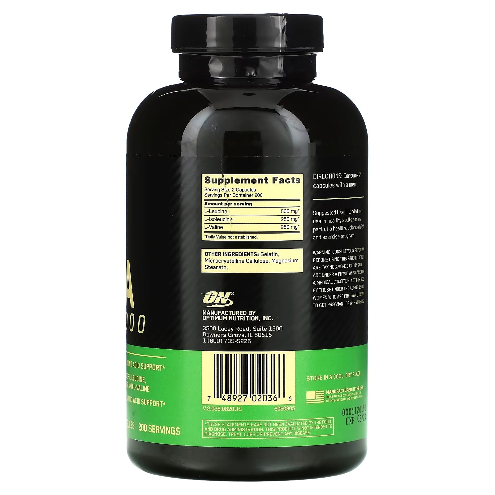 Optimum Nutrition BCAA 1000 Caps عبوة كبيرة 500 مجم، 400 كبسولة