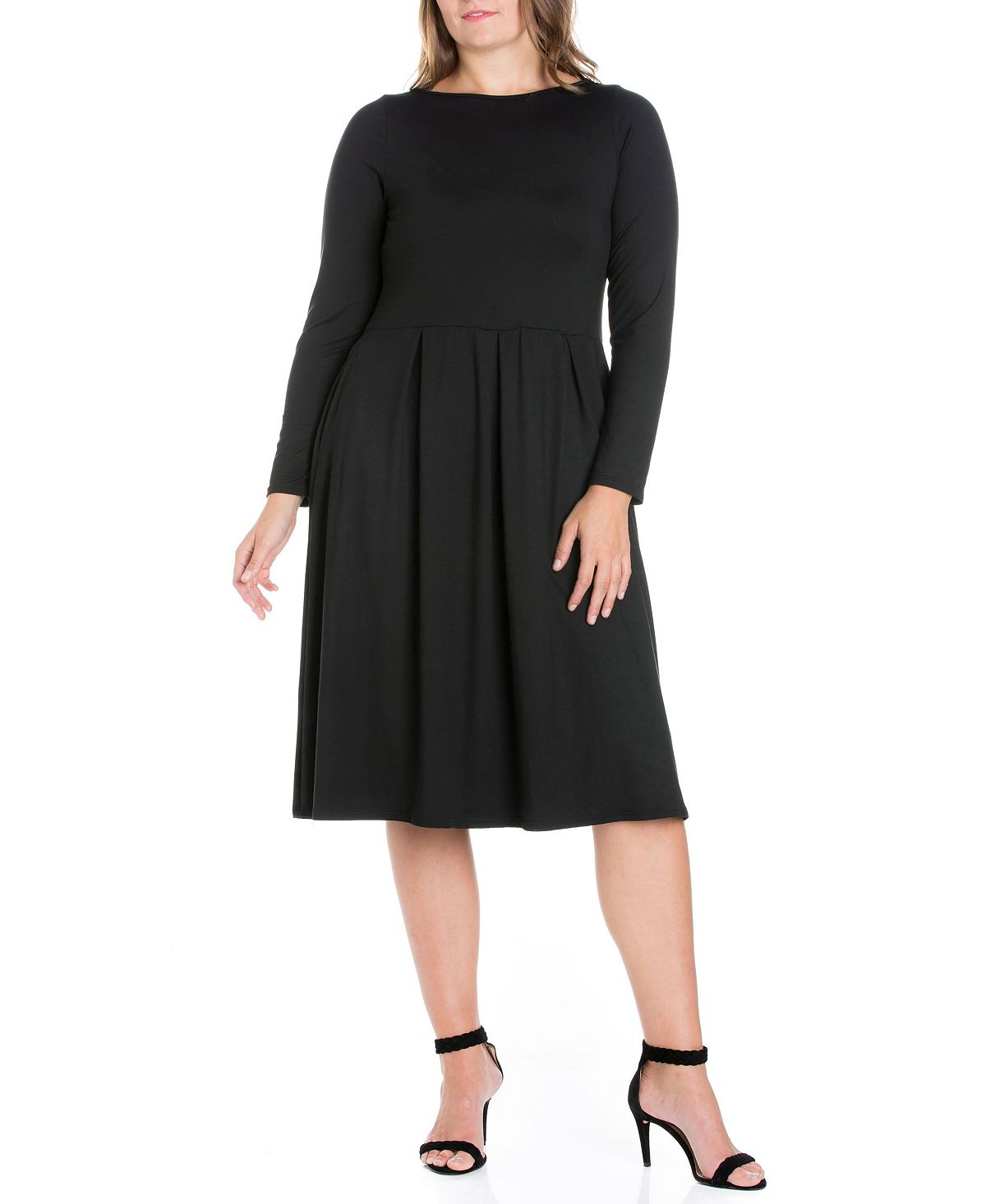 Women's Plus Size Bodycon Midi Dress with Flared Skirt 24seven Comfort Apparel ,  black