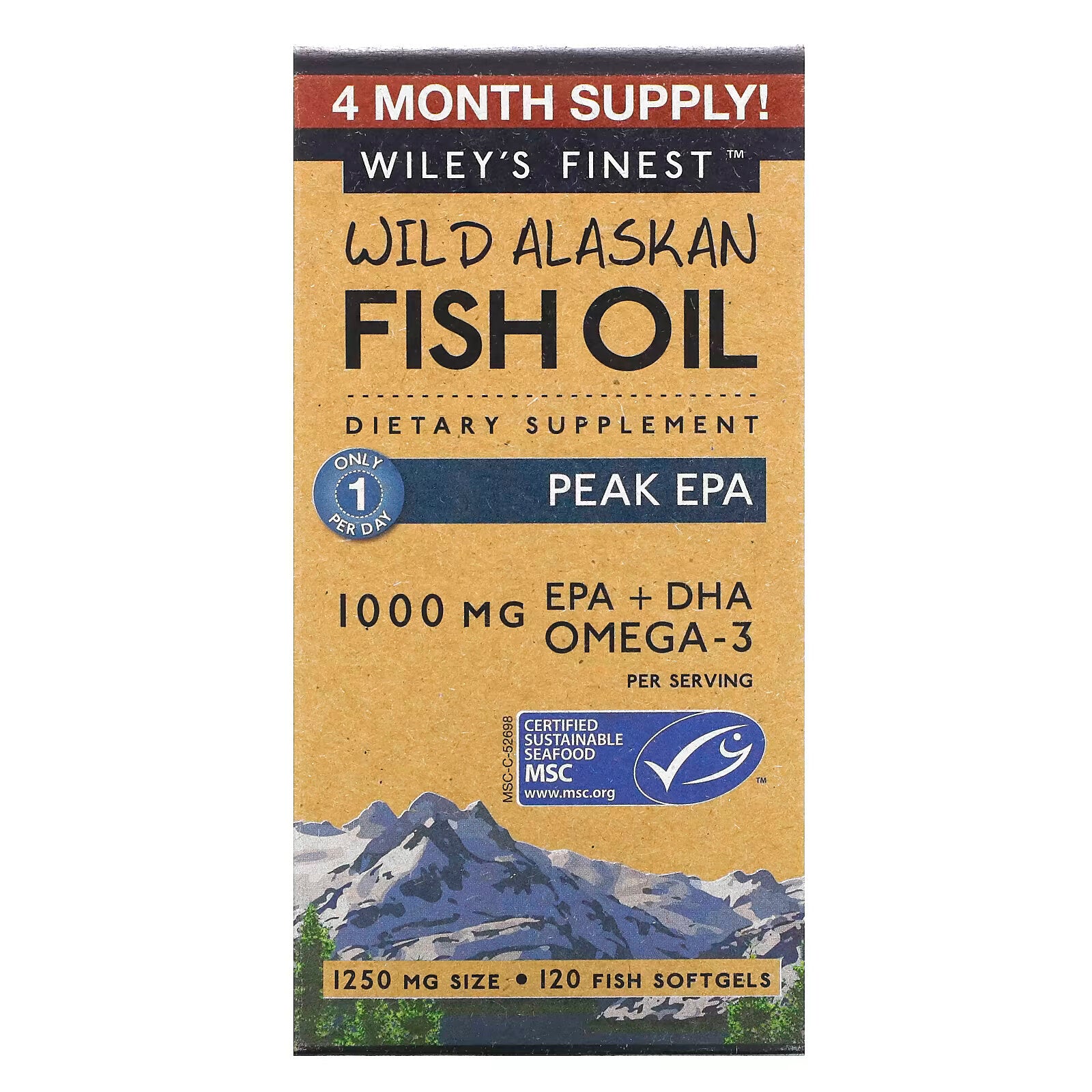 Wiley's Finest, Wild Alaskan Fish Oil, Maximum EPA, 1250 mg 120 fish capsules