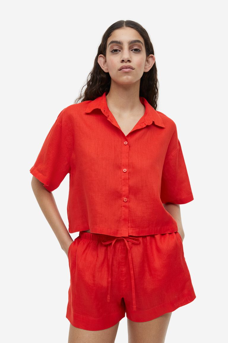 Linen shorts H&M, bright orange