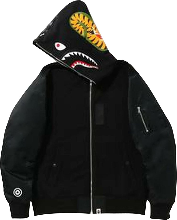 هودي بسحاب كامل وواسع من BAPE Digital Camo Military Shark باللون الأسود، أسود