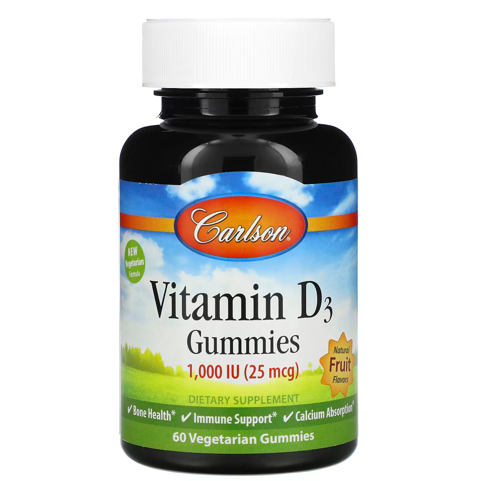 Carlson, Children's Vitamin D3 Gummies natural fruit flavors, 25 mcg (1000 IU), 60 pcs.