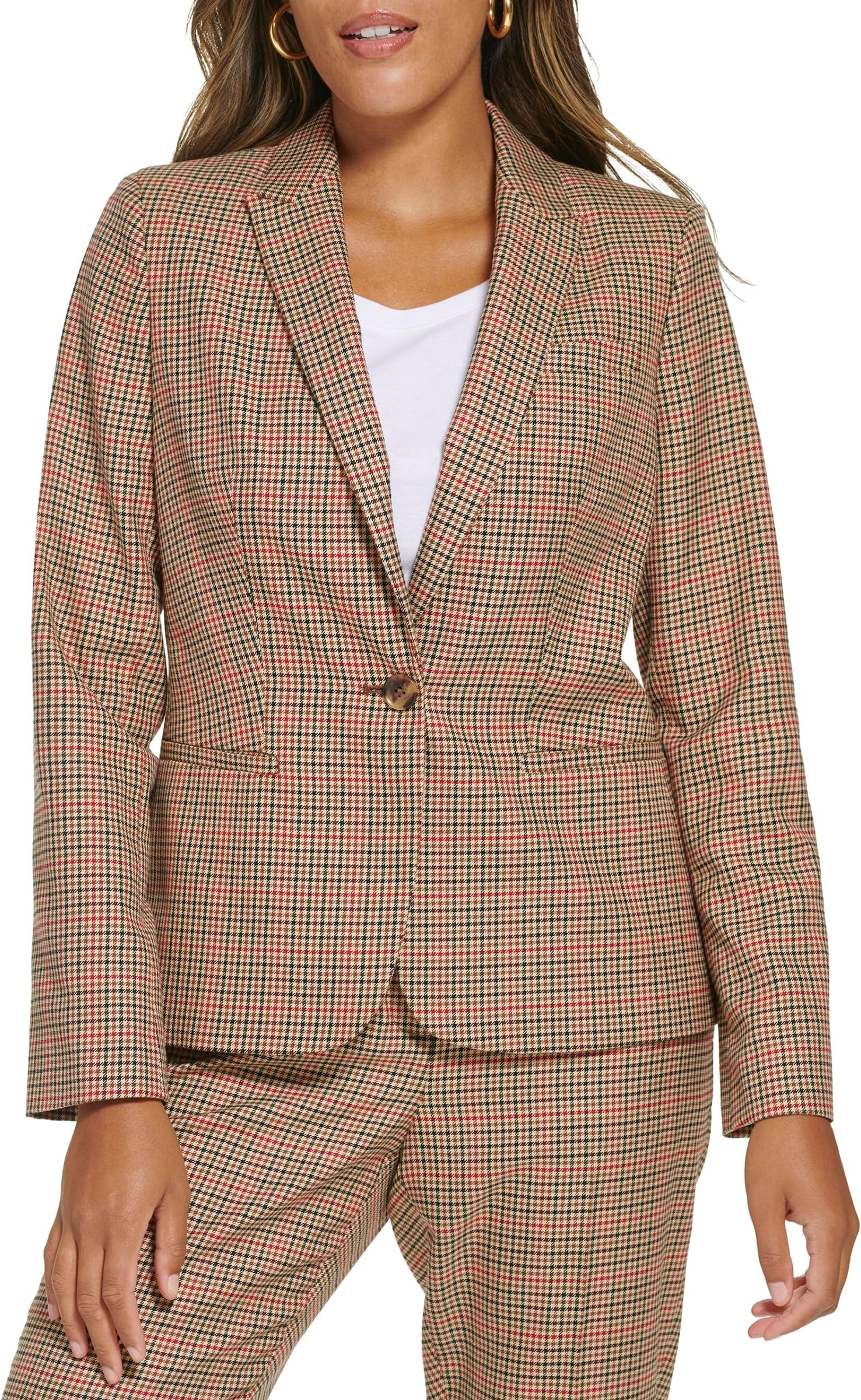 Tommy Hilfiger Single Button Check Blazer in Chili Pepper Multi