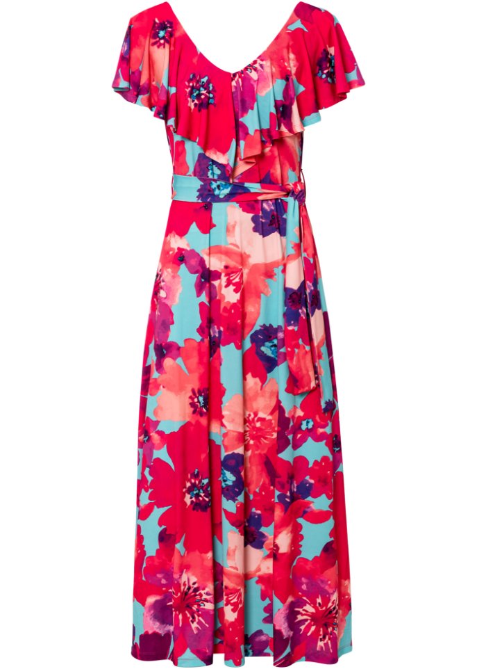 Maxi dress with flounce and belt Bodyflirt Boutique, turquoise