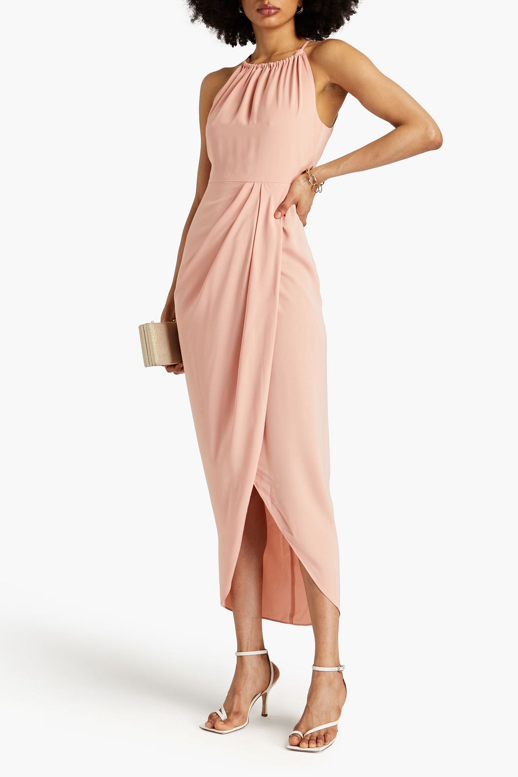 SHONA JOY ruched satin maxi dress, blush