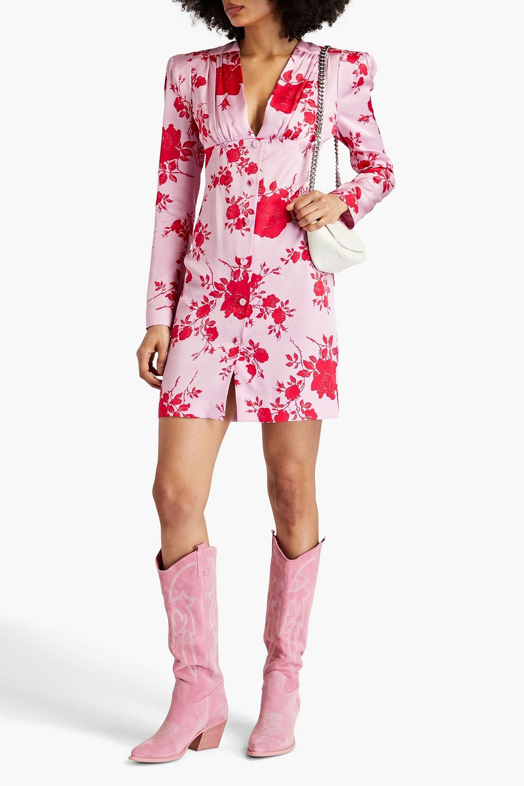 Satin mini dress with ruffles and floral print PHILOSOPHY DI LORENZO SERAFINI, pink