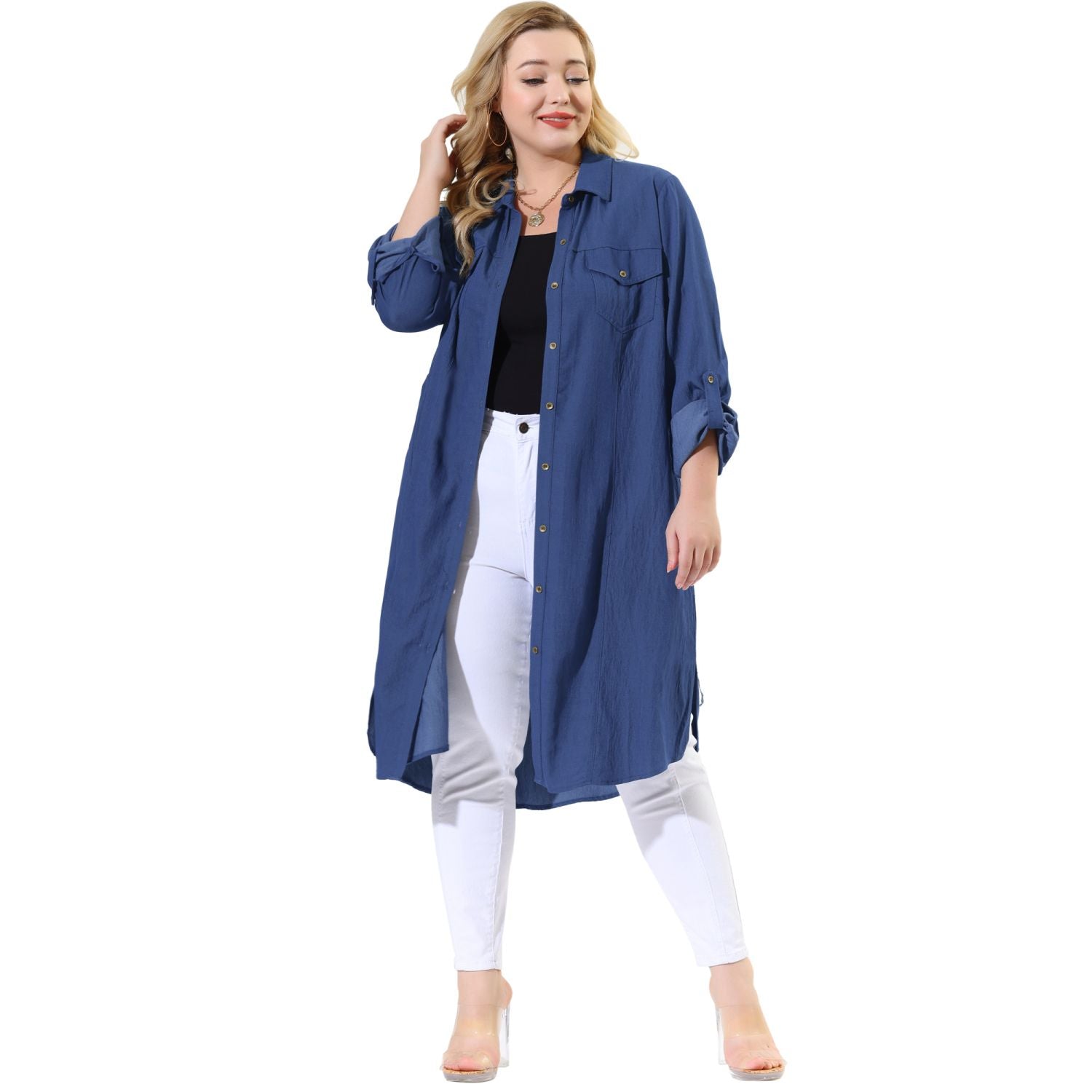 Agnes Orinda Women's Plus Size Long Sleeve Denim Shirt