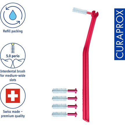 فرشاة بين الأسنان Cps 405 Perio Plus مجموعة من 5 فرش مقاس 1 3 مم مع حامل UHS 451 - تنظيف الأسنان الوقائي لالتهاب اللثة، Curaprox